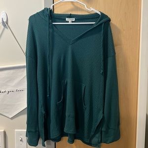 teal waffle knit light hoodie